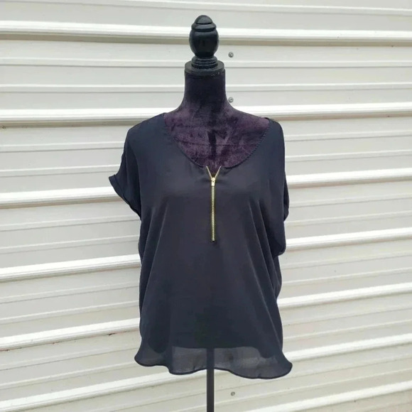 Bold Elements Cut To Curve Women’s Black Shiffon Short Sleeve Shirt XXL - Picture 1 of 8